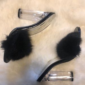 Fur heeled bedroom slippers